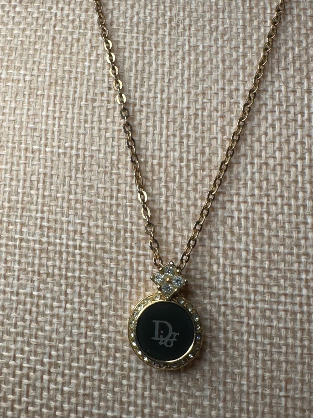 Christian Dior CD Logo Necklace Black Enamel Crystal Halo Gold Plated Vintage - Picture 9 of 11